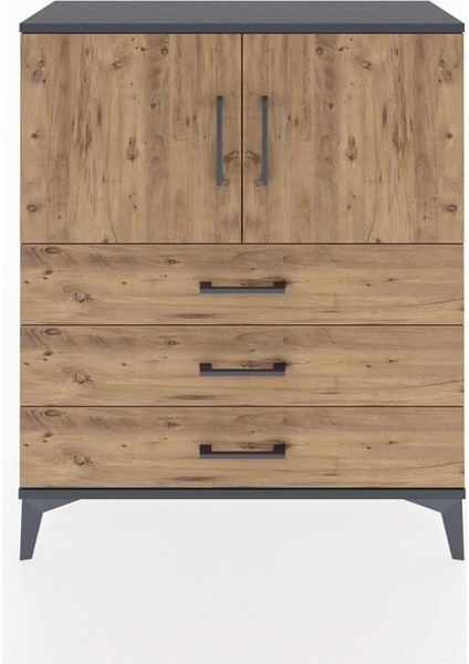 Arges Şifonyer 2 Raflı 3 Çekmeceli 2 Kapaklı 88X30X106 Antrasit-Çam
