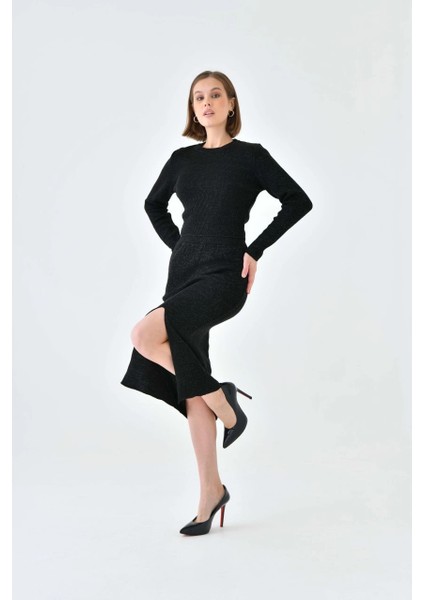 Kadın Triko Takım Simli Triko Takım Siyah - 10579