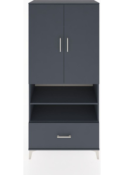 Hyperion Dolap 3 Raflı Tek Çekmeceli Tek Askılı 88X44X195 Antrasit-Antrasit