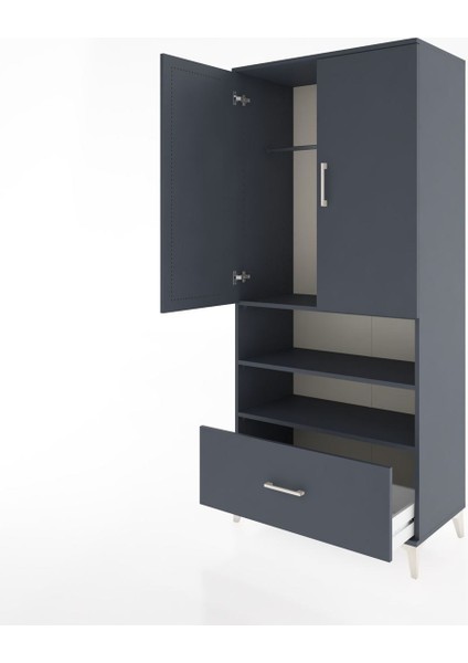 Hyperion Dolap 3 Raflı Tek Çekmeceli Tek Askılı 88X44X195 Antrasit-Antrasit fırsatları