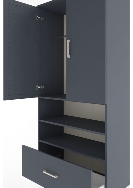 Hyperion Dolap 3 Raflı Tek Çekmeceli Tek Askılı 88X44X195 Antrasit-Antrasit indirimleri