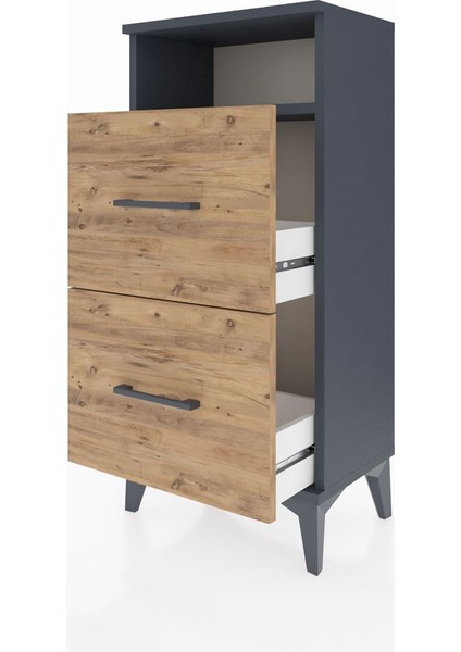 Arges Komodin Tek Raflı 2 Çekmeceli 44X30X96 Antrasit-Çam fırsatları