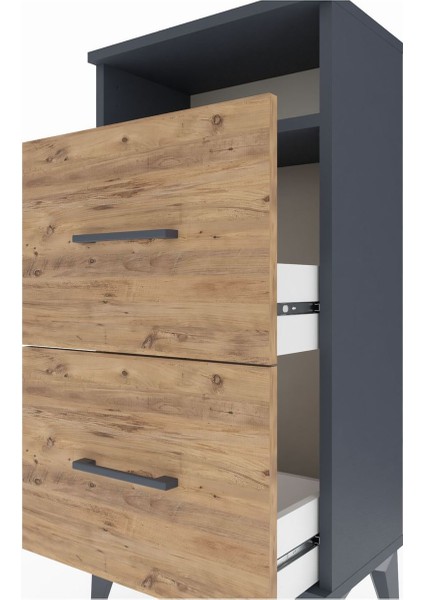 Arges Komodin Tek Raflı 2 Çekmeceli 44X30X96 Antrasit-Çam indirimleri