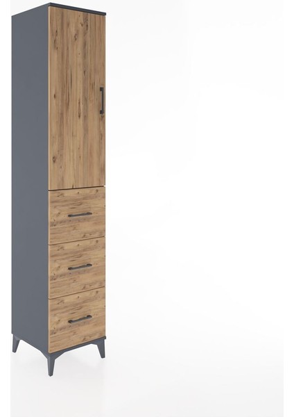 Hyperion Dolap 3 Raflı 3 Çekmeceli Tek Kapaklı 44X44X221 Antrasit-Çam fiyatları
