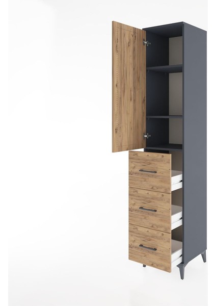 Hyperion Dolap 3 Raflı 3 Çekmeceli Tek Kapaklı 44X44X221 Antrasit-Çam fırsatları