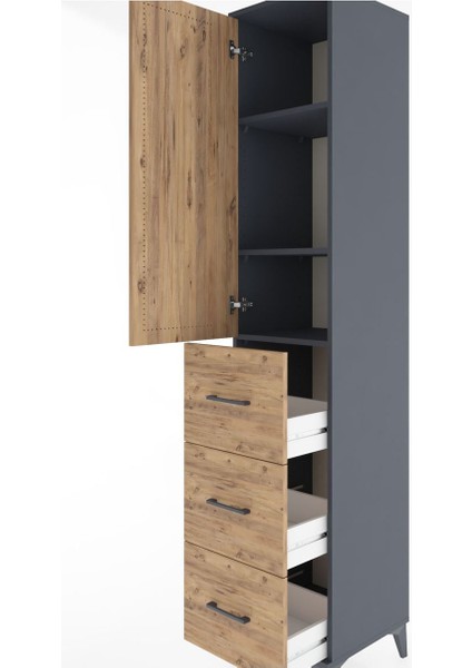 Hyperion Dolap 3 Raflı 3 Çekmeceli Tek Kapaklı 44X44X221 Antrasit-Çam indirimleri