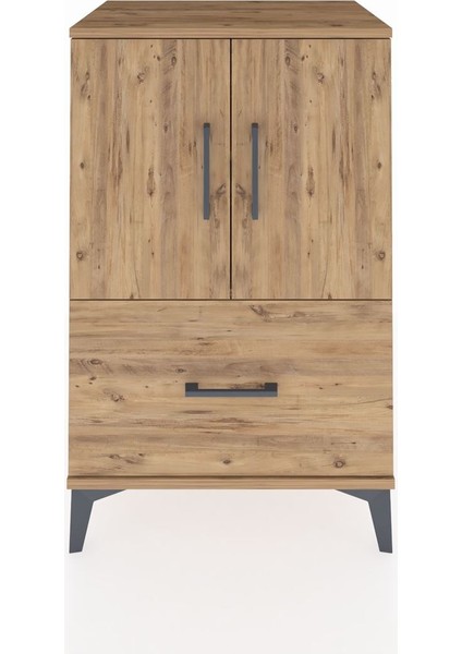 Hyperion Komodin 2 Raflı Tek Çekmeceli 2 Kapaklı 60X44X96 Çam-Çam