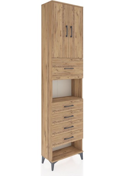 Arges Dolap 3 Raflı 5 Çekmeceli 2 Kapaklı 60X30X243 Çam-Çam fiyatları