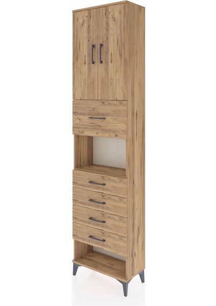 Arges Dolap 3 Raflı 5 Çekmeceli 2 Kapaklı 60X30X243 Çam-Çam modelleri