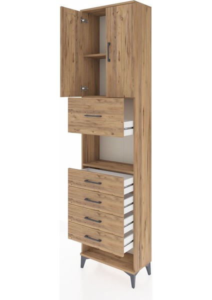 Arges Dolap 3 Raflı 5 Çekmeceli 2 Kapaklı 60X30X243 Çam-Çam fırsatları