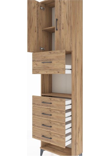 Arges Dolap 3 Raflı 5 Çekmeceli 2 Kapaklı 60X30X243 Çam-Çam indirimleri