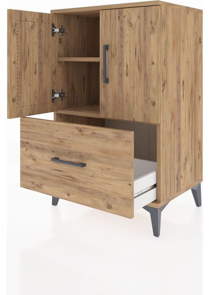 Hyperion Komodin 2 Raflı Tek Çekmeceli 2 Kapaklı 60X44X96 Çam-Çam fırsatları