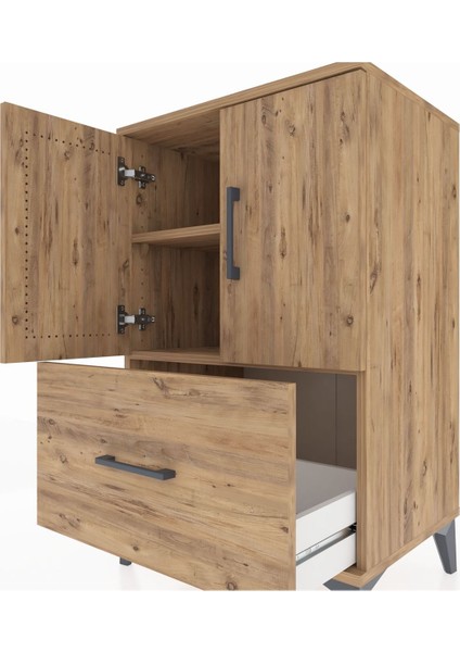 Hyperion Komodin 2 Raflı Tek Çekmeceli 2 Kapaklı 60X44X96 Çam-Çam indirimleri