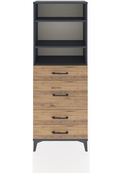 Arges Dolap 3 Raflı 4 Çekmeceli 60X30X163 Antrasit-Çam