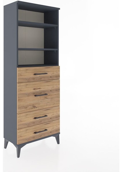 Arges Dolap 3 Raflı 4 Çekmeceli 60X30X163 Antrasit-Çam fiyatları