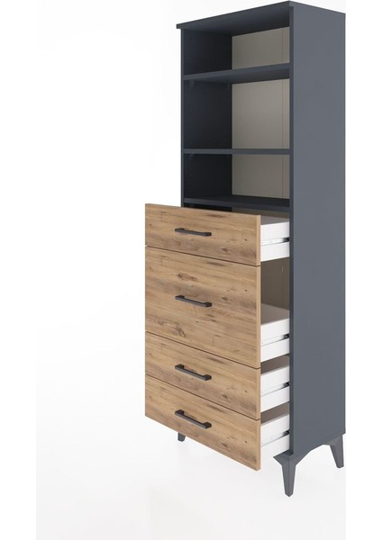 Arges Dolap 3 Raflı 4 Çekmeceli 60X30X163 Antrasit-Çam fırsatları