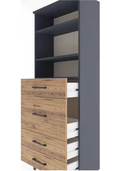 Arges Dolap 3 Raflı 4 Çekmeceli 60X30X163 Antrasit-Çam indirimleri