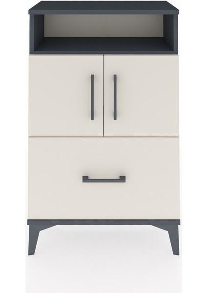Arges Komodin 2 Raflı Tek Çekmeceli 2 Kapaklı 60X30X96 Antrasit-Aytaşı