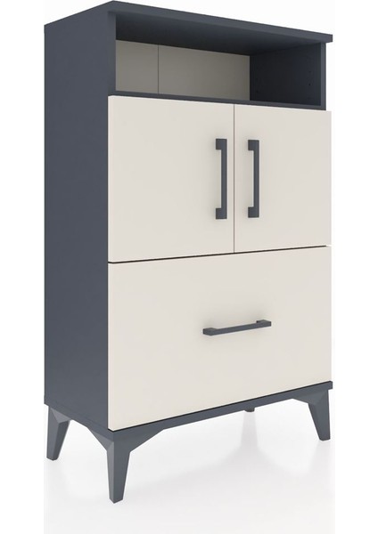 Arges Komodin 2 Raflı Tek Çekmeceli 2 Kapaklı 60X30X96 Antrasit-Aytaşı fiyatları