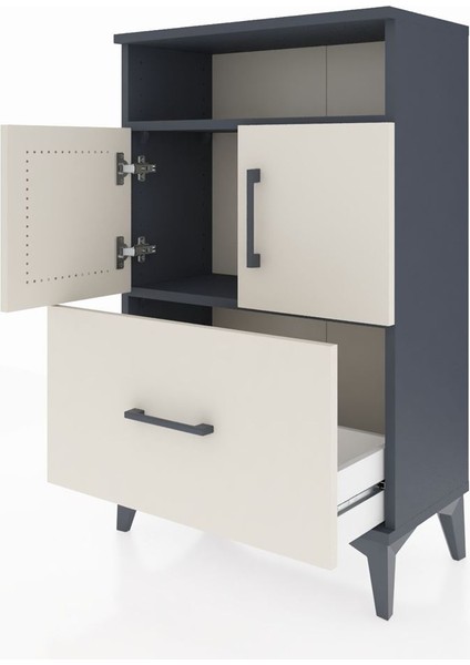 Arges Komodin 2 Raflı Tek Çekmeceli 2 Kapaklı 60X30X96 Antrasit-Aytaşı fırsatları