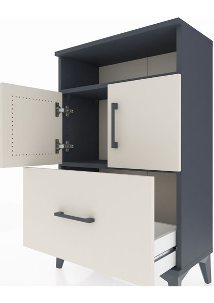 Arges Komodin 2 Raflı Tek Çekmeceli 2 Kapaklı 60X30X96 Antrasit-Aytaşı indirimleri