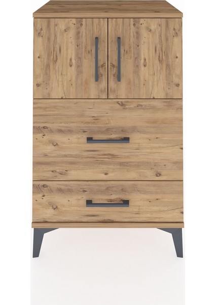 Hyperion Komodin Tek Raflı 2 Çekmeceli 2 Kapaklı 60X44X96 Çam-Çam