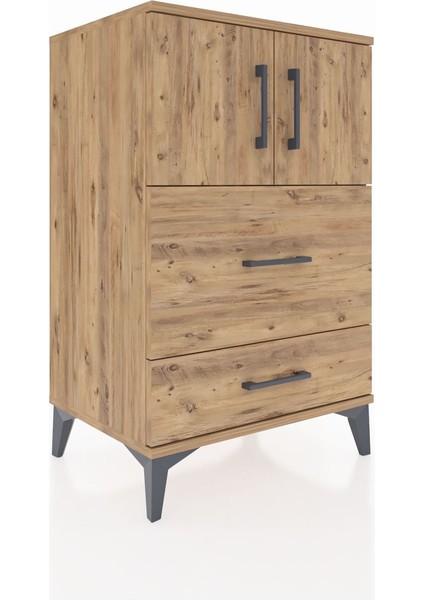 Hyperion Komodin Tek Raflı 2 Çekmeceli 2 Kapaklı 60X44X96 Çam-Çam fiyatları