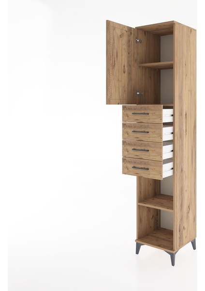 Hyperion Dolap 3 Raflı 4 Çekmeceli Tek Kapaklı 44X44X221 Çam-Çam fırsatları