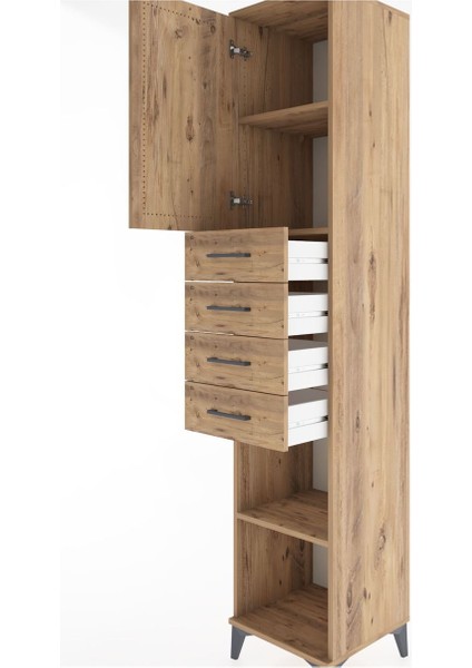 Hyperion Dolap 3 Raflı 4 Çekmeceli Tek Kapaklı 44X44X221 Çam-Çam indirimleri