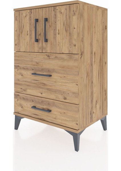 Hyperion Komodin Tek Raflı 2 Çekmeceli 2 Kapaklı 60X44X96 Çam-Çam modelleri