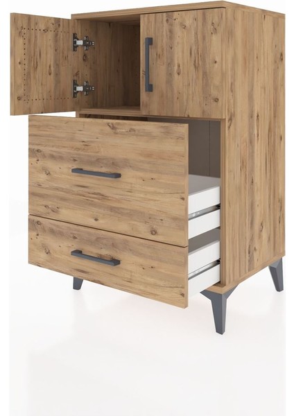Hyperion Komodin Tek Raflı 2 Çekmeceli 2 Kapaklı 60X44X96 Çam-Çam fırsatları
