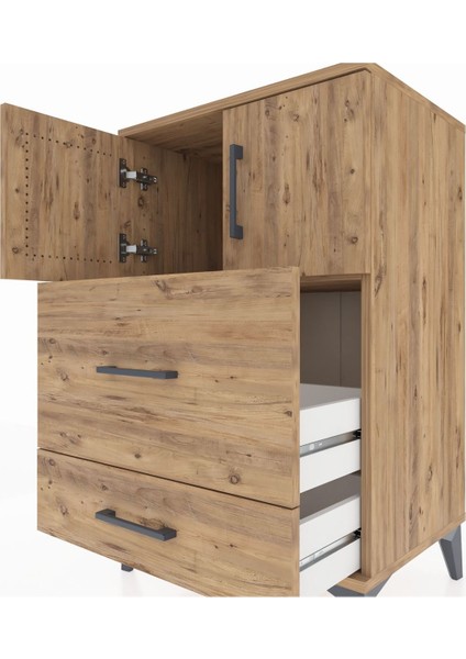 Hyperion Komodin Tek Raflı 2 Çekmeceli 2 Kapaklı 60X44X96 Çam-Çam indirimleri