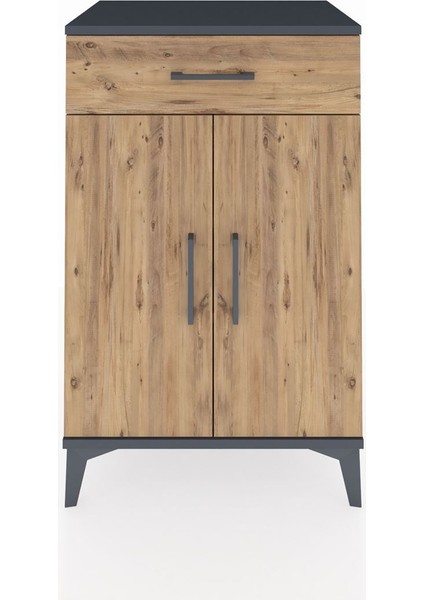 Hyperion Komodin 2 Raflı Tek Çekmeceli 2 Kapaklı 60X44X96 Antrasit-Çam