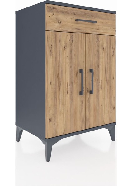 Hyperion Komodin 2 Raflı Tek Çekmeceli 2 Kapaklı 60X44X96 Antrasit-Çam fiyatları