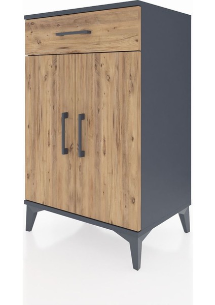 Hyperion Komodin 2 Raflı Tek Çekmeceli 2 Kapaklı 60X44X96 Antrasit-Çam modelleri