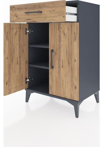 Hyperion Komodin 2 Raflı Tek Çekmeceli 2 Kapaklı 60X44X96 Antrasit-Çam fırsatları