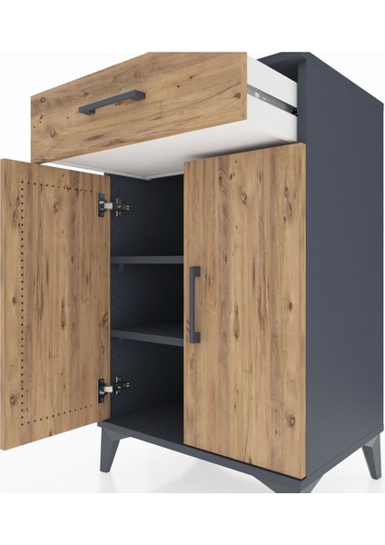 Hyperion Komodin 2 Raflı Tek Çekmeceli 2 Kapaklı 60X44X96 Antrasit-Çam indirimleri