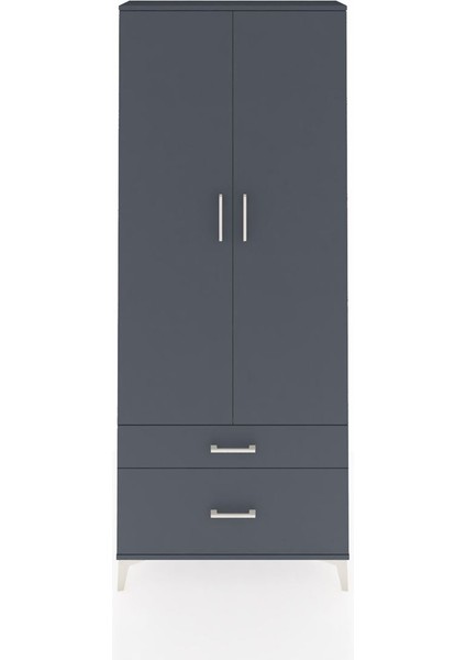 Arges Dolap 4 Raflı 2 Çekmeceli 2 Kapaklı 88X30X221 Antrasit-Antrasit