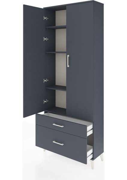 Arges Dolap 4 Raflı 2 Çekmeceli 2 Kapaklı 88X30X221 Antrasit-Antrasit fırsatları