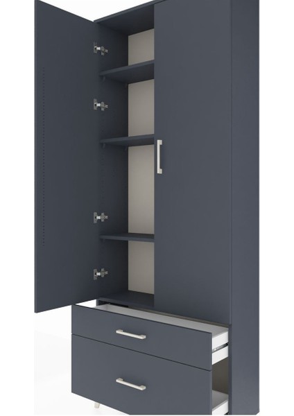 Arges Dolap 4 Raflı 2 Çekmeceli 2 Kapaklı 88X30X221 Antrasit-Antrasit indirimleri