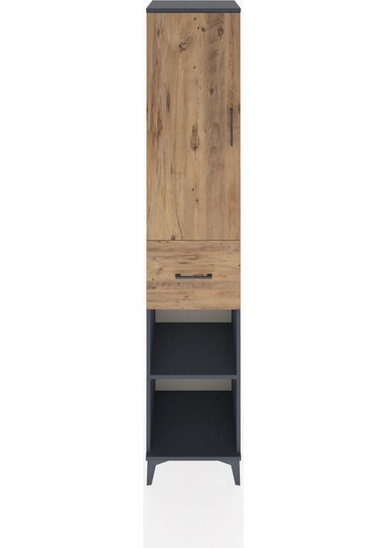 Hyperion Dolap 4 Raflı Tek Çekmeceli Tek Kapaklı 44X44X221 Antrasit-Çam