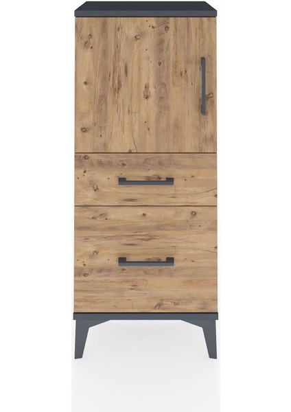 Arges Komodin 2 Raflı 2 Çekmeceli Tek Kapaklı 44X30X106 Antrasit-Çam