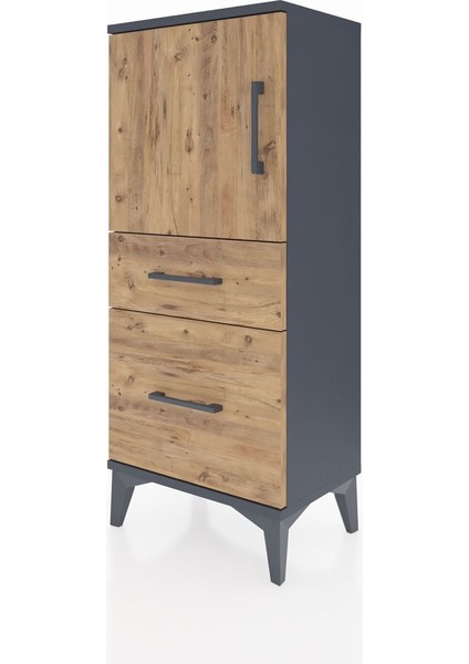 Arges Komodin 2 Raflı 2 Çekmeceli Tek Kapaklı 44X30X106 Antrasit-Çam modelleri