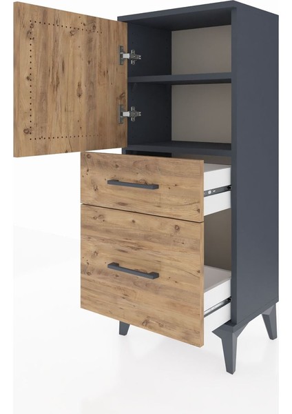 Arges Komodin 2 Raflı 2 Çekmeceli Tek Kapaklı 44X30X106 Antrasit-Çam fırsatları