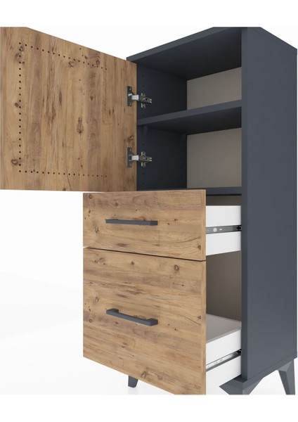 Arges Komodin 2 Raflı 2 Çekmeceli Tek Kapaklı 44X30X106 Antrasit-Çam indirimleri