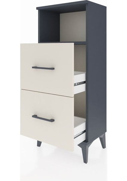 Arges Komodin Tek Raflı 2 Çekmeceli 44X30X106 Antrasit-Aytaşı fırsatları