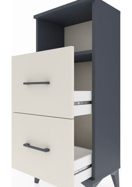 Arges Komodin Tek Raflı 2 Çekmeceli 44X30X106 Antrasit-Aytaşı indirimleri