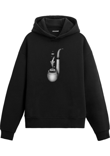 Pipo ve Yüzen Ada Tasarım Baskılı Sanatsal Unisex Kapüşonlu Hoodie
