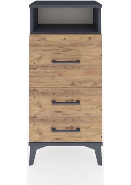 Arges Komodin Tek Raflı 3 Çekmeceli 44X30X96 Antrasit-Çam