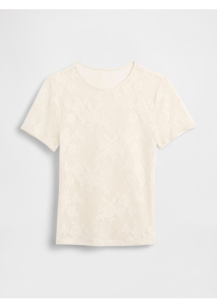 Kadın Krem Çiçek Desenli Dantel T-Shirt fiyatları